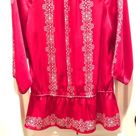 White House Black Market Red Silky Boho Peasant Blouse - Size 8 - Picture 4 of 6